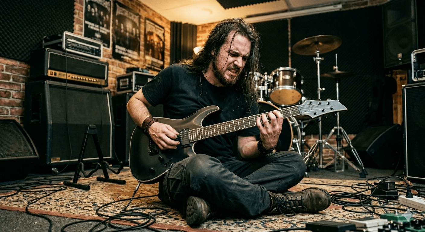 Guitarist practicing in a rehearsal room